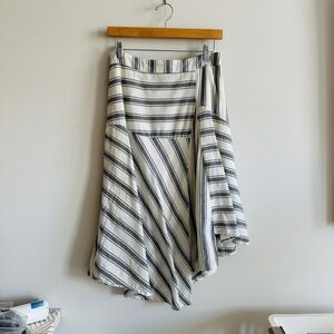 Who What Wear Skirt Size 8 White Gray Striped Asymmetrical Midi Cotton Blend